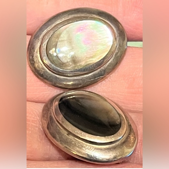 Vintage Sterling Abalone Pierced Earrings - Picture 4 of 9